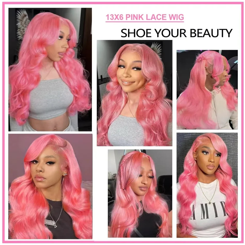 Light Pink Body Wave Human Hair Lace Front Wig