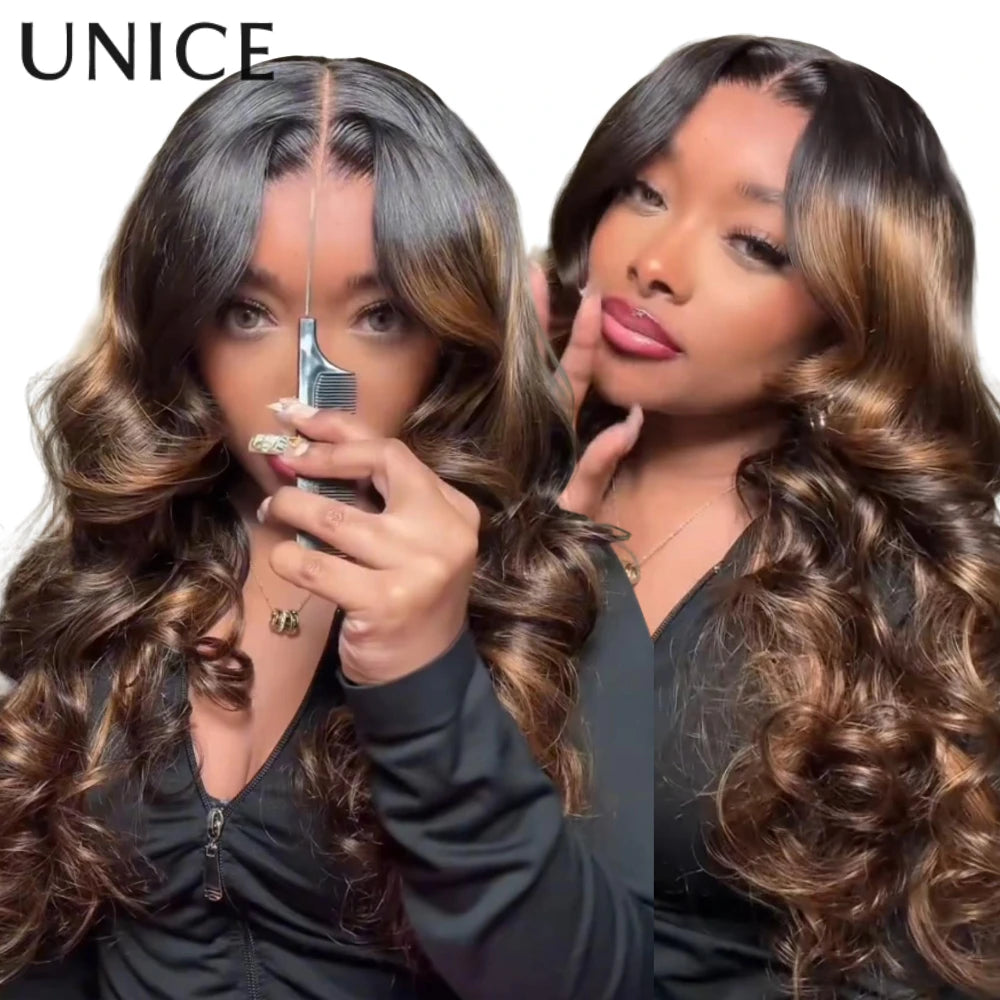 UNICE Balayage Brown Body Wave Glueless Human Hair Wig