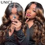UNICE Balayage Brown Body Wave Glueless Human Hair Wig