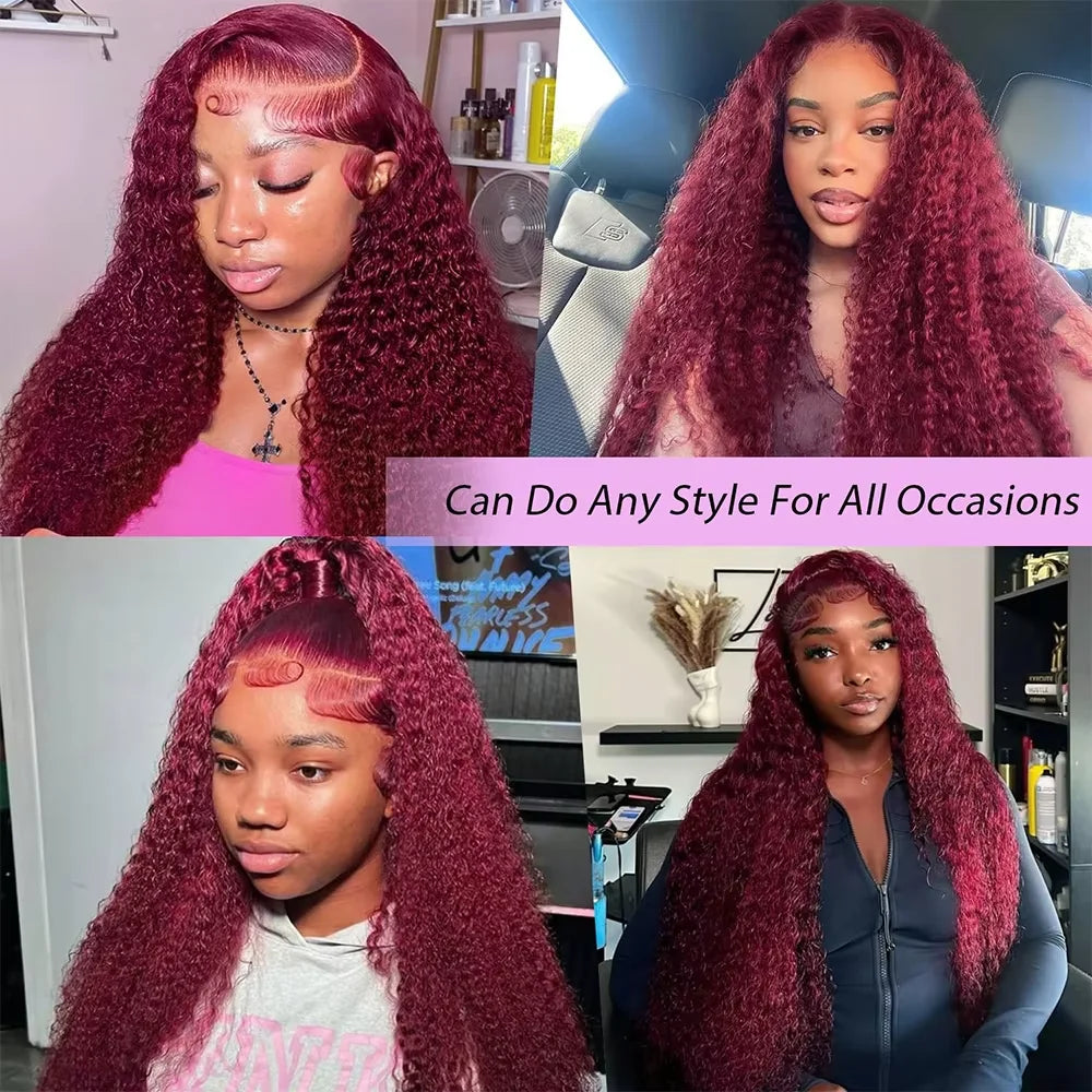 99J Burgundy Deep Wave Human Hair Lace Front Wig