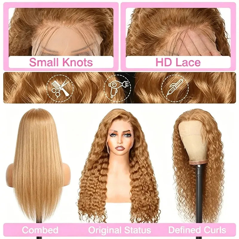 Honey Blonde Deep Wave Human Hair Lace Front Wig