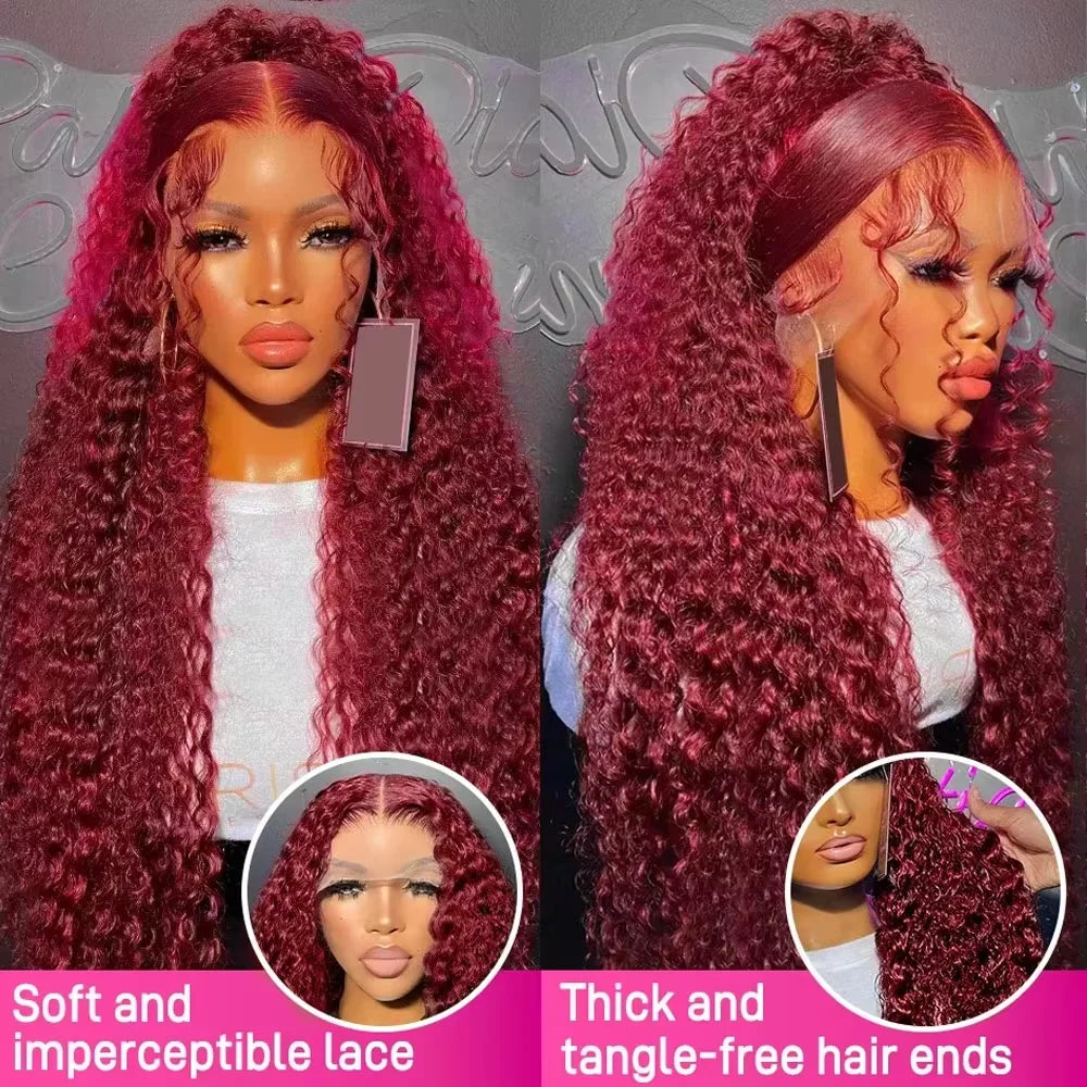 99J Burgundy Deep Wave Human Hair Lace Front Wig