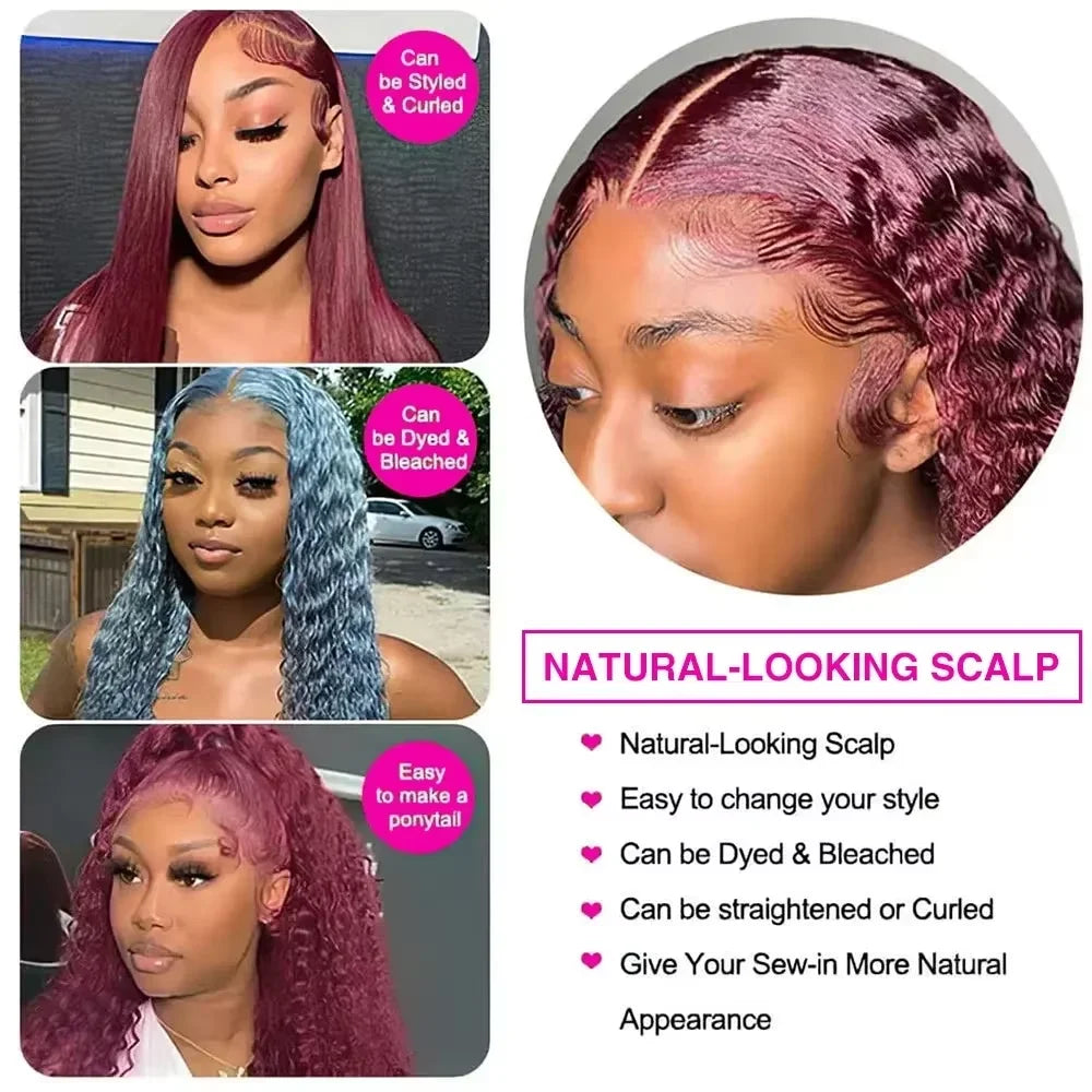 99J Burgundy Deep Wave Human Hair Lace Front Wig
