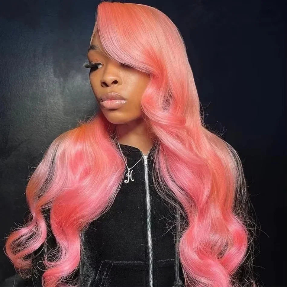 Light Pink Body Wave Human Hair Lace Front Wig