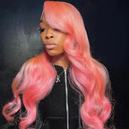 Light Pink Body Wave Human Hair Lace Front Wig