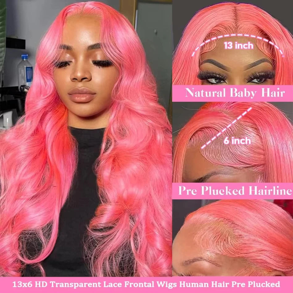 Light Pink Body Wave Human Hair Lace Front Wig