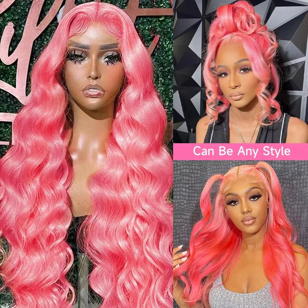Light Pink Body Wave Human Hair Lace Front Wig