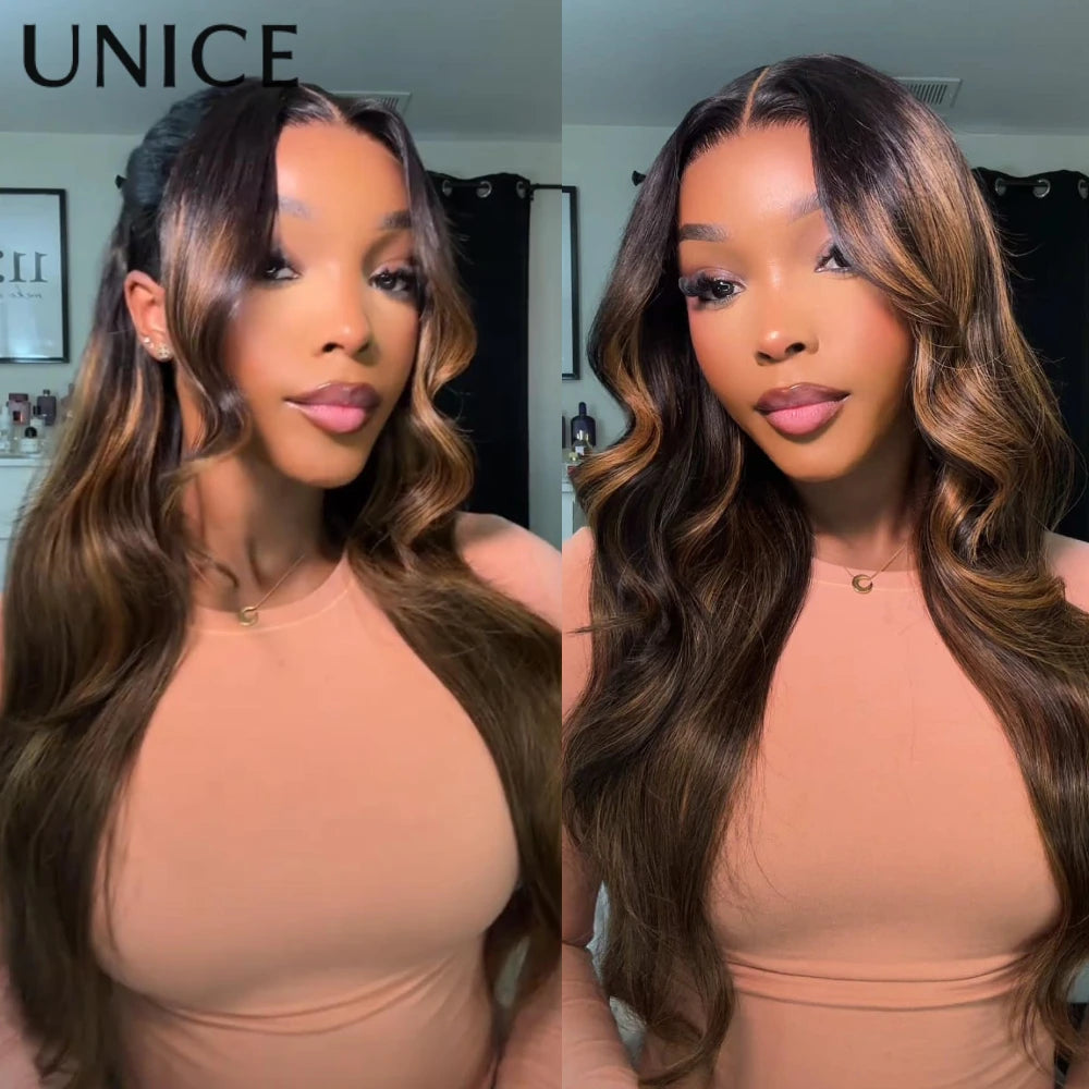 UNICE Balayage Brown Body Wave Glueless Human Hair Wig