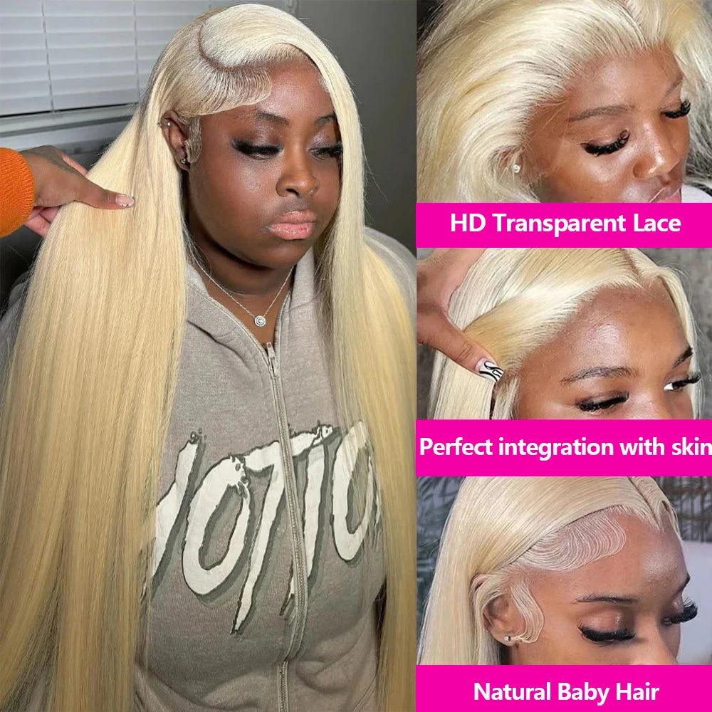 613 Blonde Straight Human Hair Wig | HD Lace, 220% Density